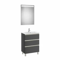 Conjunto Pack Mueble Base Compacto De Tres Cajones, Lavabo Y Espejo LED – The Gap – Roca