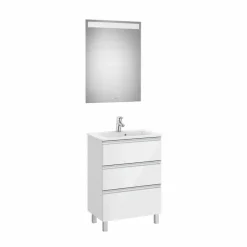 Conjunto Pack Mueble Base Compacto De Tres Cajones, Lavabo Y Espejo LED – The Gap – Roca