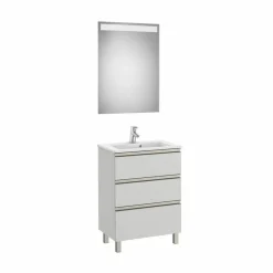 Conjunto Pack Mueble Base Compacto De Tres Cajones, Lavabo Y Espejo LED – The Gap – Roca
