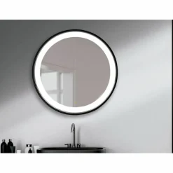 Espejo Circular Con Marco En Negro Y Luz Led – Manillons Torrent