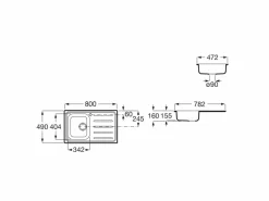 Fregadero De 1 Cubeta De Acero Inoxidable Y Escurridor A La Derecha 800x490x160 Mm – Victoria – Roca – A873801A01