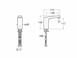 Grifería Electrónica Sensor Para Lavabo Un Agua. Alimentación Con 4 Pilas Alcalinas 1,5V LR6 (AA) – L70-E – Roca – A5A5C09C00