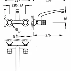 Grifo Bimando Mural Para Cocina – 123317 – Tres Grifería