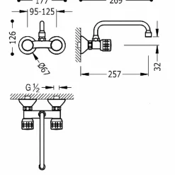 Grifo Bimando Mural Para Cocina – 123215 – Tres Grifería