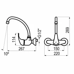 Grifo Cocina De Pared Caño Curvo Alfa – 8148100 – Galindo