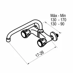 Grifo De Cocina Bimando De Pared Caño Recto Elipse Caño Tubo 26 Cm – 3833000 – Galindo