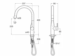 Grifo De Cocina Con Caño Giratorio Y Ducha Extraíble De Dos Funciones – Glera – Roca – A5A814DC00