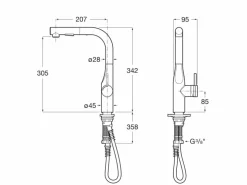 Grifo De Cocina Con Caño Giratorio Y Ducha Extraíble De Dos Funciones – Glera – Roca – A5A854DC00