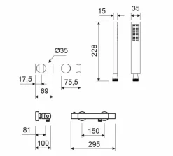 Grifo De Ducha Termostatica Con Soporte Oro Cepillado – Yanet YN31F 36 – Kassandra