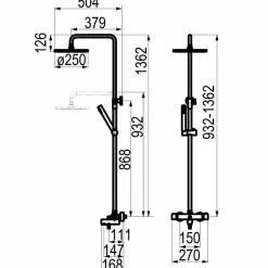 Grifo De Ducha Termostática Con Columna Pysa Rociador 250 Mm Abs Y Flexo PVC – 50049700 – Galindo