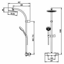 Grifo Ducha Termostática Con Columna Luxury Rociador 200 Mm – Luxury – 35049300 – Galindo