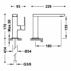 Grifo Monomando Con Maneta Lateral Para Lavabo – Loft – Tres Grifería