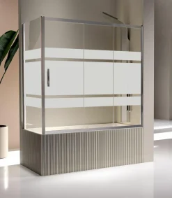 Mampara De Bañera Fijo + 2 Puertas Correderas 6 Mm Cromo Decorado Bali – Kaarol – KA151 – Kassandra