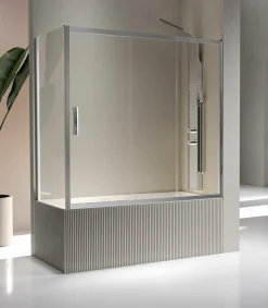 Mampara De Bañera Fijo + 2 Puertas Correderas 6 Mm Cromo Vidrio Transparente – Kaarol – KA151 – Kassandra