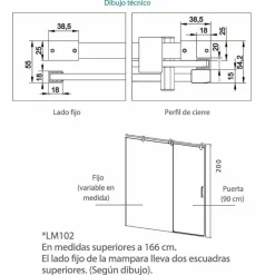 Mampara De Ducha Frontal De Acero 1 Fijo + 1 Puerta Corredera – Slim LM102 12 – Kassandra