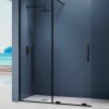 Mampara De Ducha Frontal Fijo + Puerta Corredera Deslizable Por La Parte Inferior Perfil Negro Con Apertura, Sin Cierre MK607 – Moka – Kassandra