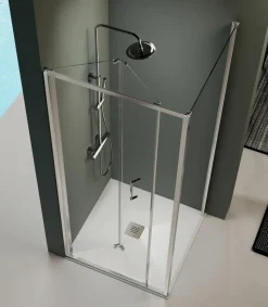Mampara De Ducha Frontal Abatible Para Espacios Reducidos Perfil Plata – PI300 05 – Prisma – Kassandra
