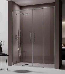 Mampara De Ducha Frontal 2 Fijos + 2 Puertas Correderas Perfil Plata Brillo – DE 100 – Delta – Kassandra