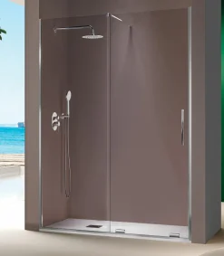 Mampara De Ducha Frontal Fijo + Puerta Corredera Deslizable Por La Parte Inferior – Moka – MK102 – Kassandra
