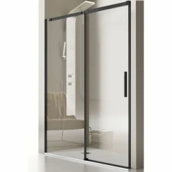 Mampara Frontal De Ducha Fijo + Puerta Corredera Perfil Negro – Luna LU102 05 – Kassandra
