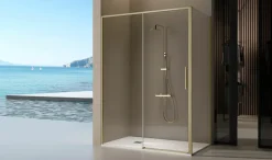 Mampara Frontal De Ducha 1 Fijo + Puerta Corredera Oro Cepillado – Delta DE102 – Kassandra