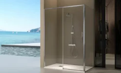 Mampara Frontal De Ducha 1 Fijo + Puerta Corredera Plata Alto Brillo – Delta DE102 – Kassandra