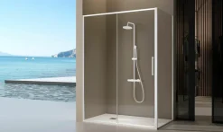 Mampara Frontal De Ducha 1 Fijo + Puerta Corredera Blanco Mate – Delta DE102 – Kassandra