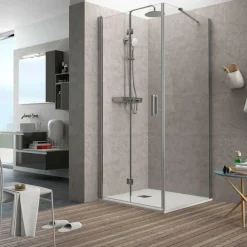 Mampara Frontal De Puerta Abatible/plegable Con Lateral Fijo – Serie Odense – Salgar