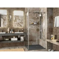 Mampara Frontal Ducha De Puerta Abatible Pivotante Y Lateral Fijo – Serie Malmö – Salgar