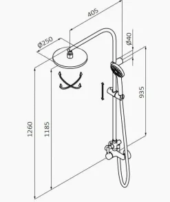 Monomando De Ducha Con Columna Fija Telescopica Regulable Tender – 15465400TLC – GRB Mixers
