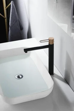 Monomando Lavabo Alto Milos Negro Oro Rosa – BDY027-3NOR – Imex