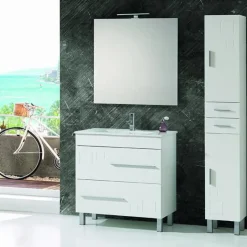 Mueble A Suelo Dos Cajones Y Lavabo Cerámico Blanco Brillo – Claudia/Tania – Muebles Jumar