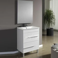 Mueble A Suelo Dos Cajones Y Lavabo Cerámico Blanco Brillo – Claudia/Tania – Muebles Jumar