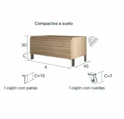 Mueble Auxiliar A Suelo 1 Cajon Con Ruedas O Patas – Serie Life – Baños10