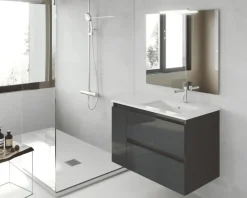 Mueble De 2 Cajones Y 1 Puerta + Lavabo Ceramico Flat + Espejo Liso Sevilla – Box – Visobath
