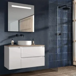 Mueble De 2 Cajones Y 1 Puerta + Lavabo Ceramico Flat + Espejo Liso Sevilla – Box – Visobath