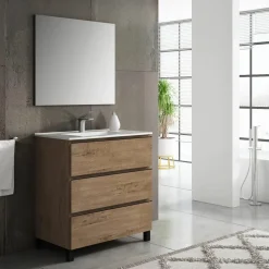 Mueble De Baño A Suelo 3 Cajones + Lavabo – Atlas Noir – Banium
