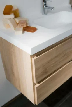 Mueble De Baño Suspendido Dos Cajones Con Modulo Dos Huecos Y Encimera 1 Seno SolidCoat Surface Grosor 5 Cm – Serie Life – Baños10