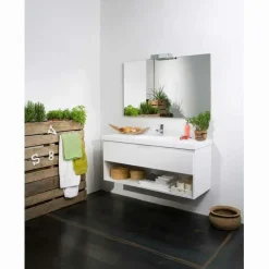 Mueble Suspendido 1 Cajón Y 1 Hueco Roble + Encimera Solidcoat Surface 110 Cm – Serie Life – Baños 10