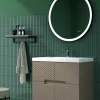 Mueble Suspendido 2 Cajones Frente Fresado De MDF 22 Mm Acabado Moka + Lavabo Cerámico Grosor 1,7 Cm Blanco Brillo – Kamet- DP Baños
