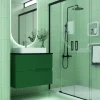 Mueble Suspendido 2 Cajones Frente Fresado Liso De MDF 22 Mm Acabado Oliva + Lavabo Cerámico Grosor 1,7 Cm Blanco Brillo – Sia – DP Baños