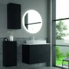 Mueble Suspendido 2 Cajones Frente Fresado Liso De MDF 22 Mm Acabado Negro + Lavabo Cerámico Grosor 1,7 Cm Blanco Brillo – Gurla – DP Baños