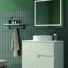 Mueble Suspendido 2 Cajones Frente Fresado De MDF 22 Mm Acabado Beige + Lavabo Cerámico Grosor 1,7 Cm Blanco Brillo – Abi – DP Baños