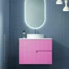Mueble Suspendido 2 Cajones Frente Fresado De MDF 22 Mm Acabado Rosa + Lavabo Cerámico Grosor 1,7 Cm Blanco Brillo – Abi – DP Baños