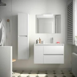 Mueble Suspendido 2 Cajones Y 1 Puerta Con Lavabo 850 Mm Coqueta Izquierda – Noja – Salgar