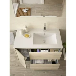 Mueble Suspendido 2 Cajones Y 1 Puerta Con Lavabo 850 Mm Coqueta Izquierda – Noja – Salgar