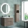 Mueble Suspendido 2 Cajones Frente Fresado De MDF 22 Mm Acabado Moka + Lavabo Cerámico Grosor 1,7 Cm Blanco Brillo – Istor- DP Baños
