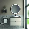 Mueble Suspendido 2 Cajones Frente Fresado De MDF 22 Mm Acabado Beige + Lavabo Cerámico Grosor 1,7 Cm Blanco Brillo – Rimo – DP Baños