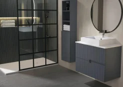 Mueble Suspendido 2 Cajones Frente Fresado De MDF 22 Mm Acabado Antracita + Lavabo Cerámico Grosor 1,7 Cm Blanco Brillo – Abi – DP Baños