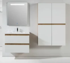 Mueble Suspendido 2 Cajones + Lavabo Ceramico Roble Nudos/blanco Brillo – Neus – Muebles Jumar